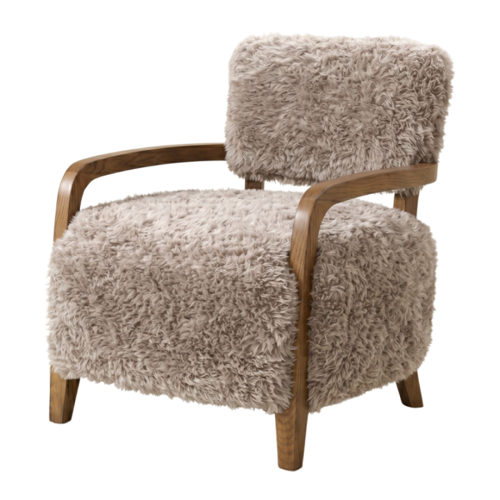 Fauteuil en tissu beige façon fourrure GENGIS