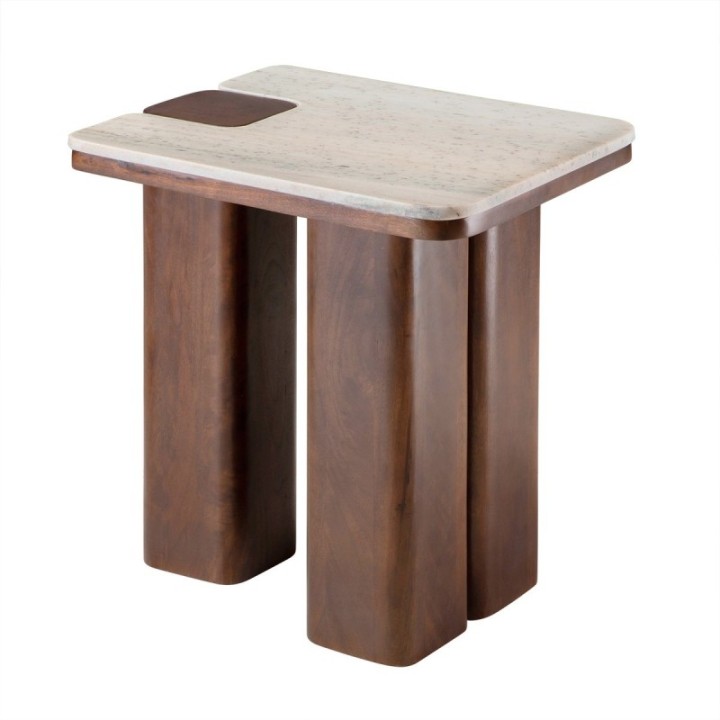 Bout de canapé en bois de manguier et marbre PUZZLE