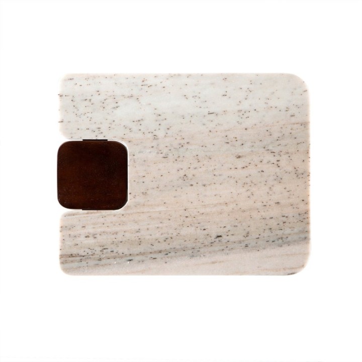 Bout de canapé en bois de manguier et marbre PUZZLE