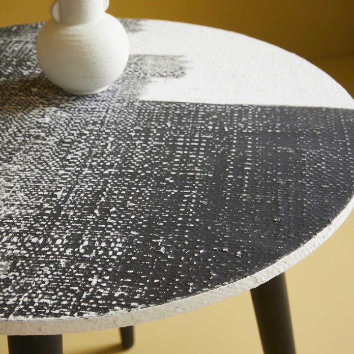 End table, round tray, abstract - Signature