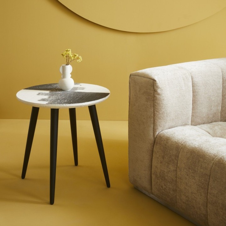 End table, round tray, abstract - Signature