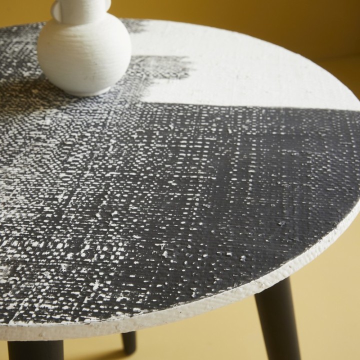End table, round tray, abstract - Signature