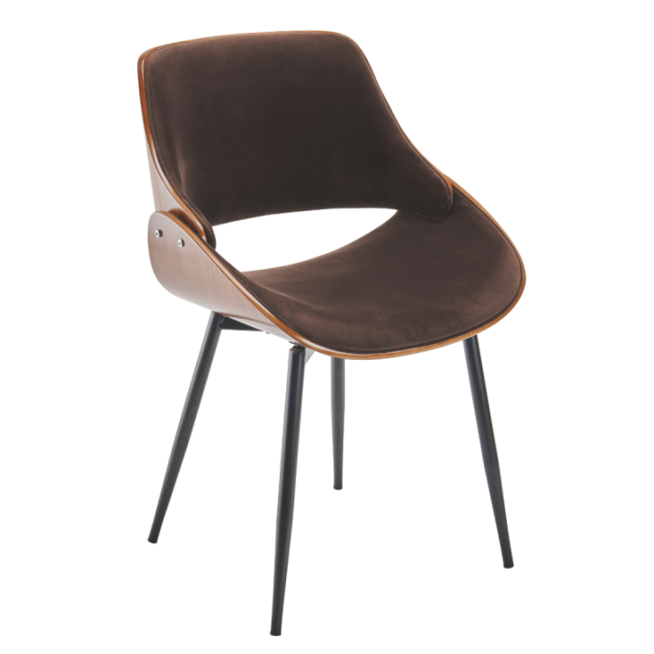 *Chaise Mannix velours marron lot de 4pcs FR