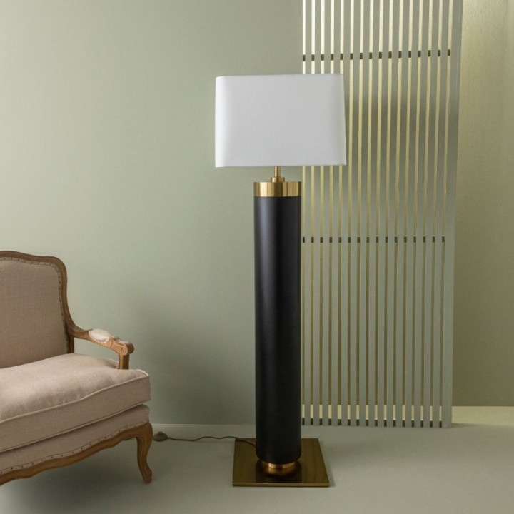 Lampe sur pied en métal noir et finition laiton doré VENDOME