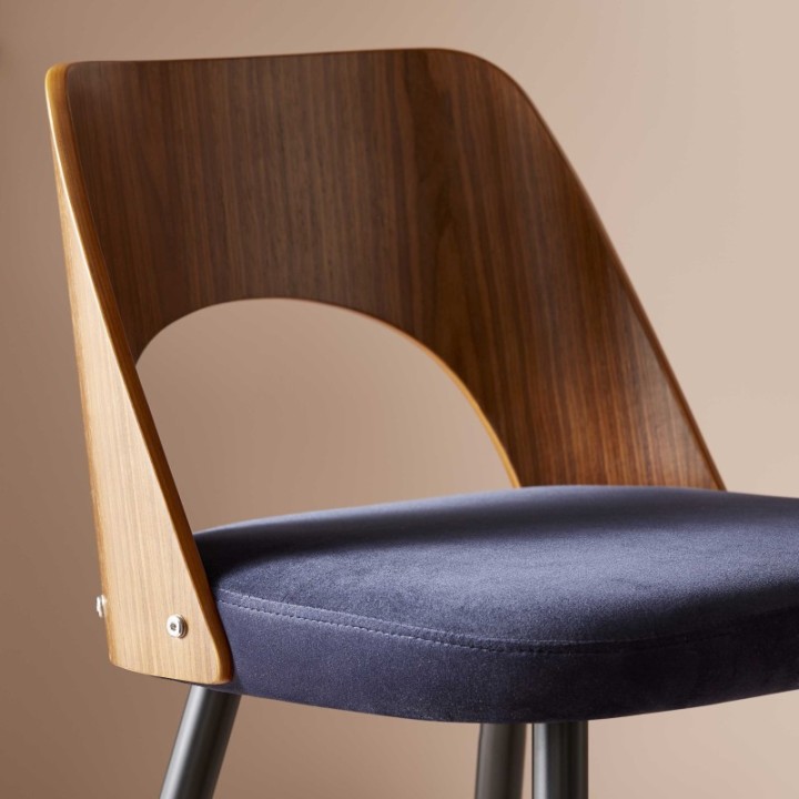 Chaise de comptoir Austin velours bleu