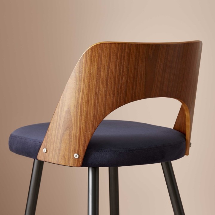 Chaise de comptoir Austin velours bleu
