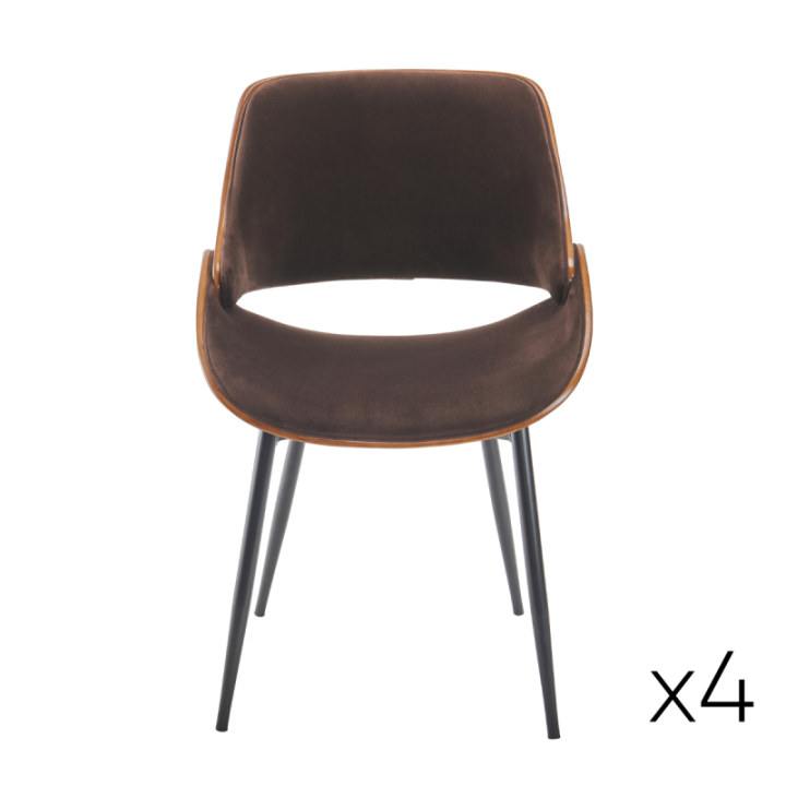 *Chaise Mannix velours marron lot de 4pcs FR
