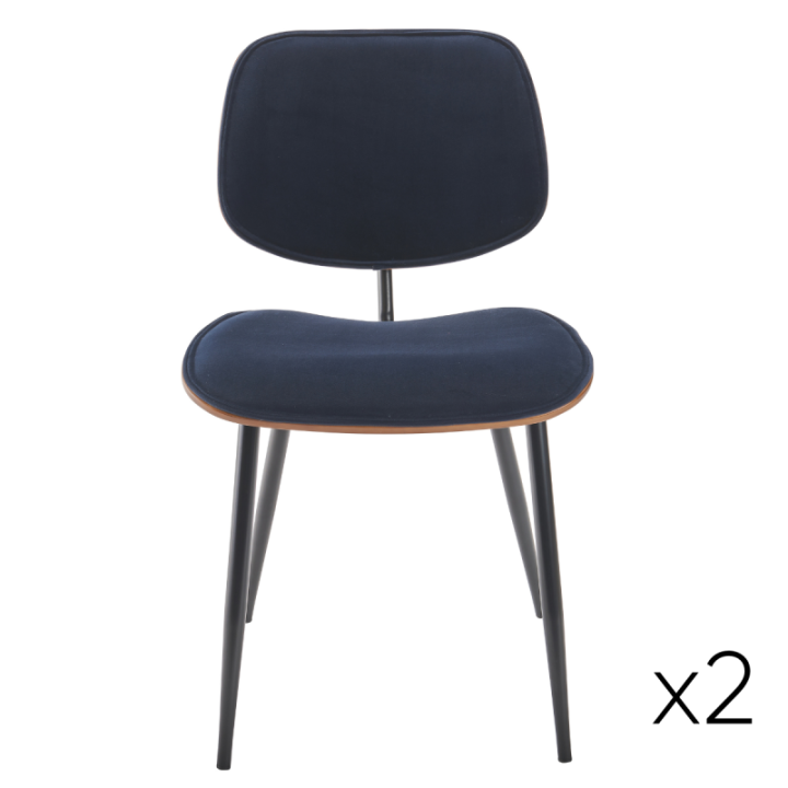 Chaise Olympia velours bleu lot de 2pcs FR