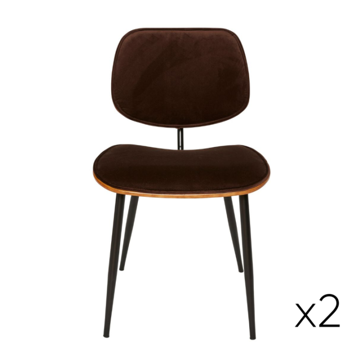 Chaise Olympia velours marron lot de 2pcs FR