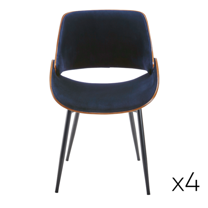 Chaise Mannix velours bleu lot de 4pcs FR