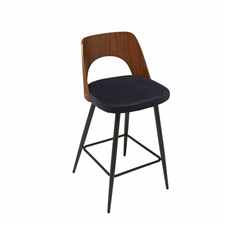 Chaise de comptoir Austin velours bleu