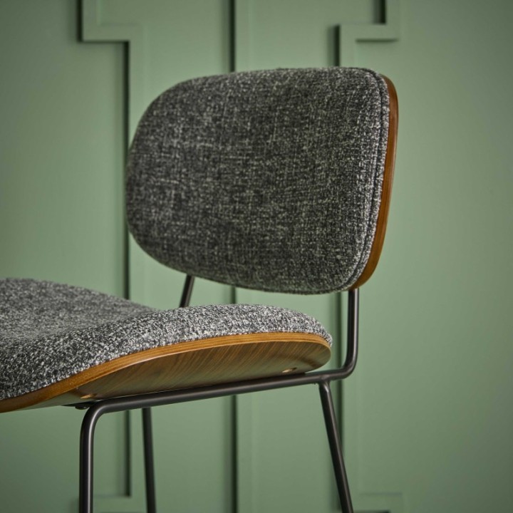 Chaise de comptoir en tissu gris piètement en métal Olympia