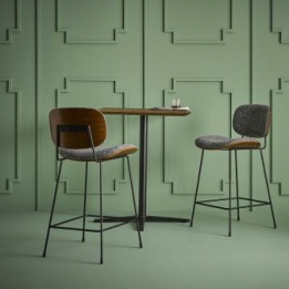 Chaise de comptoir en tissu gris piètement en métal Olympia