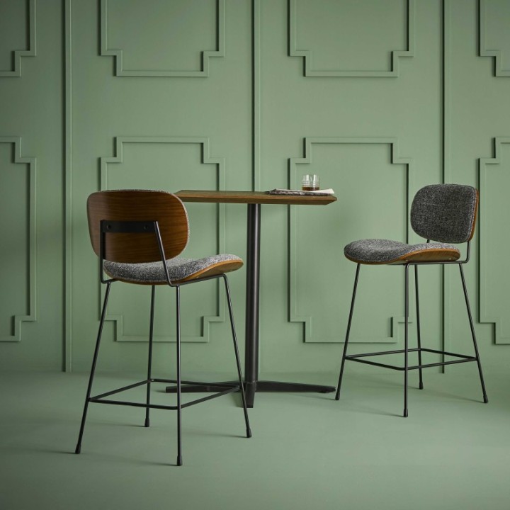 Chaise de comptoir en tissu gris piètement en métal Olympia