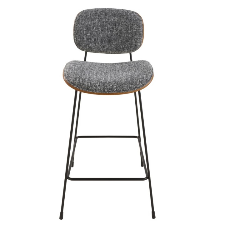 Chaise de comptoir en tissu gris piètement en métal Olympia