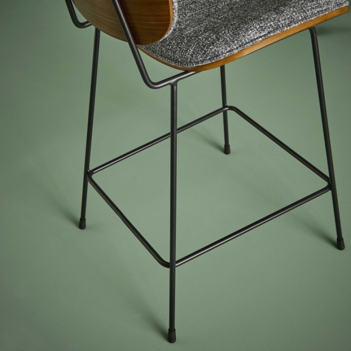 Chaise de comptoir en tissu gris piètement en métal Olympia