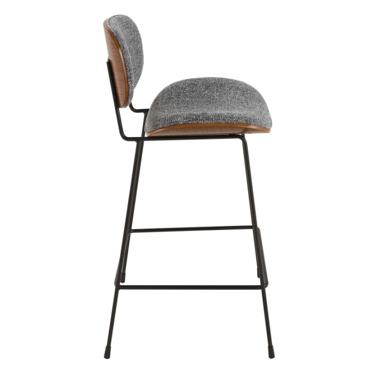 Chaise de comptoir en tissu gris piètement en métal Olympia
